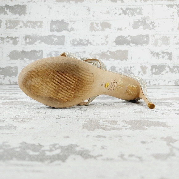 Stuart Weitzman Golden Glitter Heeled Slide Sandals E567 - Picture 9 of 12